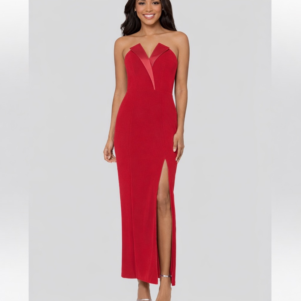 Betsy & Adam Red Strapless Tuxedo Evening Gown NWT Size 20W GALA Formal Dress